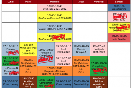 Planning des cours à jour