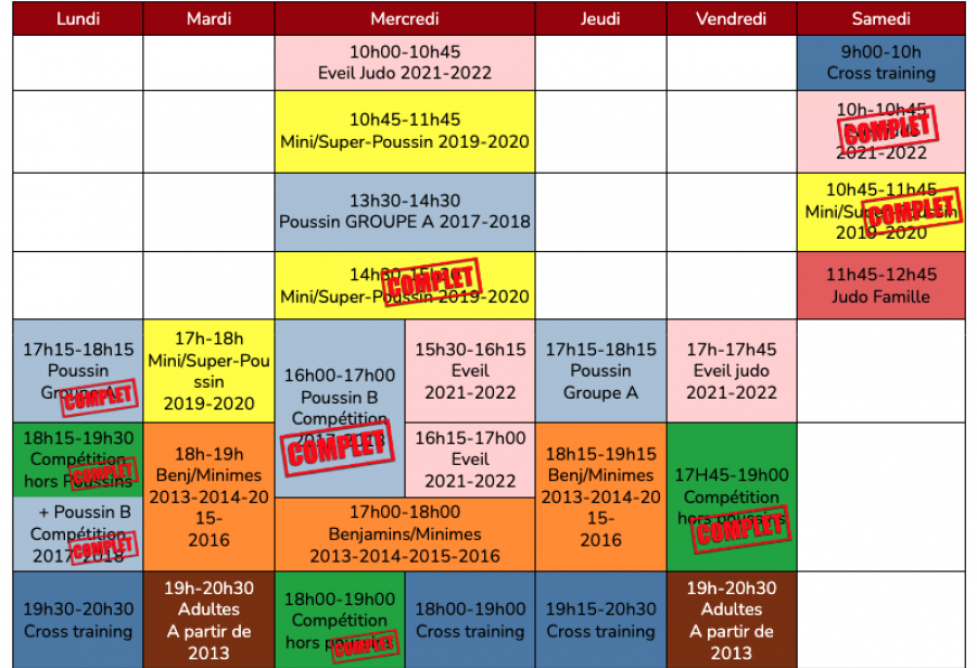 Planning des cours à jour
